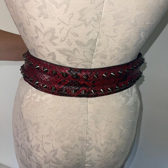 Bcbg Womens Belt Size Small Red Studded Snake Pattern Wide Two Buckles Statement main image 4